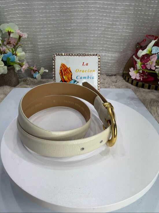 (H)Y2K vintage classic belt in genuine ivory leather with gold buckle, size S main image 10
